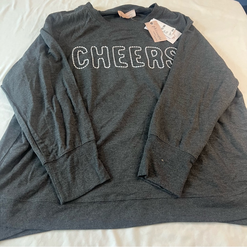 Philosophy “Cheers” Graphic Sweatshirt Gray NWT Women’s 1X